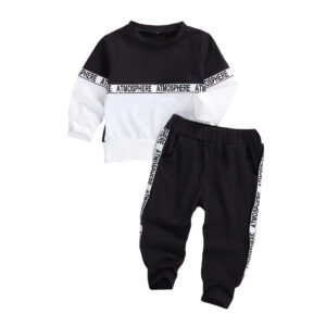Toddler Kids Baby Boys Clothes Set Long-sleeved Letter Personality Round Neck Hoodies and Solid Color Elastic Long Pants