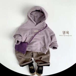 2024 Winter New Children Hooded Fleece Sweatshirt Cotton Boys Girls Versatile Tops Plus Velvet Thick Kids Casual Letter Hoodie