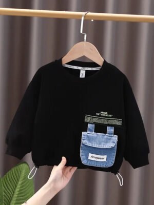 1-7 Yrs Baby Boys Round Neck Letter Patchwork Sweatshirt Clothing Spring Autumn Kid Clothing Baby Top Black Grey Color Outerwear