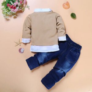 Hooyi Gentleman Baby Boys Clothes Suits Children Fashion 2-Pieces Set Kids Shirt + Jean Boy Outfits Big Bow Tie T-Shirts Trouser