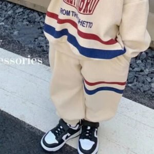 Korean Kid Set Baby Boy Suit  Spring Autumn Fashion Letter Print Baby Girls 2pcs Outfits Clothes Lapel Cotton Sweat + Pant