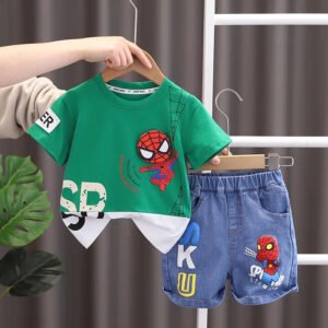 Disney Summer Baby Boys Spiderman Short Sleeve T-shirt+Jeans Sets Clothes Kids Fashion Clothing Outfits Children Sports Suits