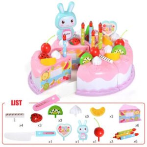 37Pcs Kids Toy Simulation DIY Birthday Cake Model Kitchen Pretend Play Cutting Fruit Food Toy for Toddler Children Gift