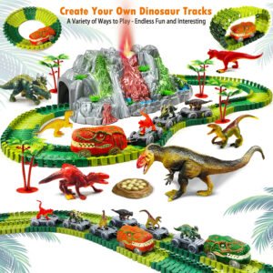 Dinosaur Toys for Kids Mist-spouting Volcano And Climbing Track Train Kit Toys for Boys/Girls Home schoolers Gift for Party Deco