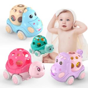 Baby Toy Car Rattle Roll Cars for Toddler 1-3 Press and Go Car Friction Powered Truck Soft Rattles for Babies Girl Birthday Gift