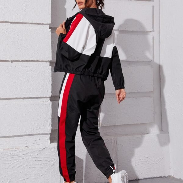 Color Block Hooded Jacket & Sweatpants Sports Set