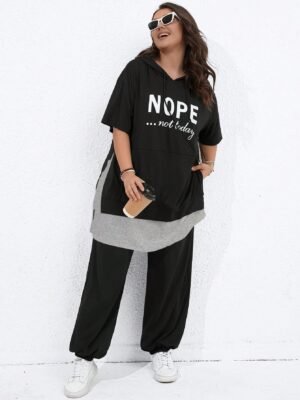 SHEIN LUNE Plus Letter Graphic Drop Shoulder Hoodie & Sweatpants