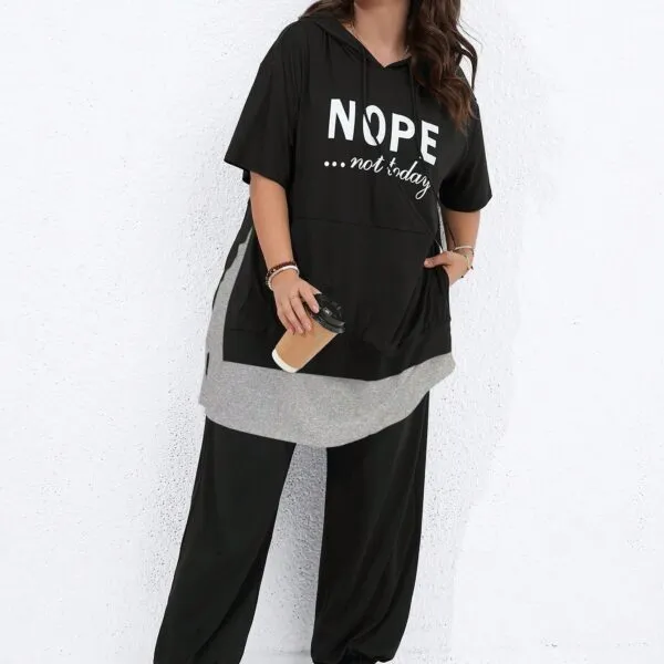 SHEIN LUNE Plus Letter Graphic Drop Shoulder Hoodie & Sweatpants