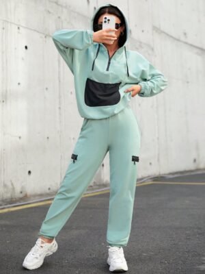SHEIN Cottnline Kangaroo Pocket Drop Shoulder Drawstring Hoodie & Sweatpants