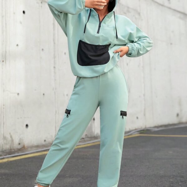 SHEIN Cottnline Kangaroo Pocket Drop Shoulder Drawstring Hoodie & Sweatpants