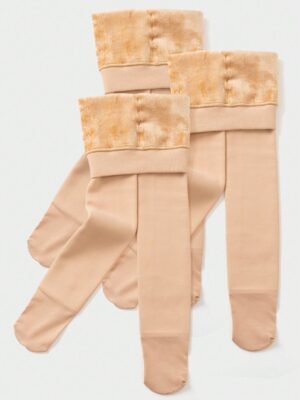 3pcs Girls Fleece Lined Stirrup Tights, Warm & Stretchy Dance Leggings For Daily Wear