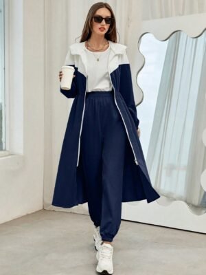 SHEIN Mulvari Women's Color Block Hooded Jacket And Pants Set 2 Piece Set