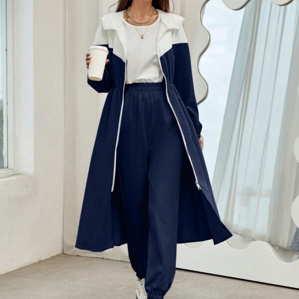 SHEIN Mulvari Women's Color Block Hooded Jacket And Pants Set 2 Piece Set