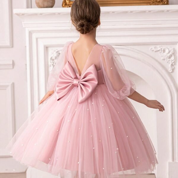 Young Girl Puff Sleeve Bow Tulle Princess Dress, Suitable For Christmas, Birthday Party, Masquerade Ball, Flower Wedding Ceremony