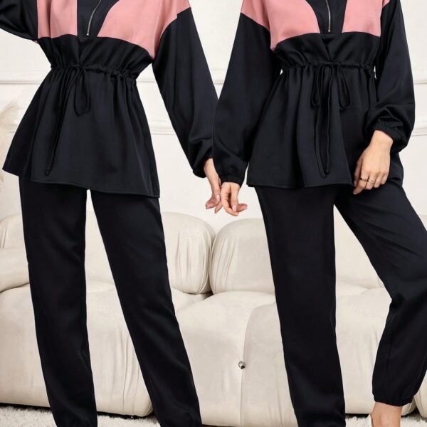 SHEIN LUNE Geo Print Half Zip Drop Shoulder Sweatshirt & Sweatpants