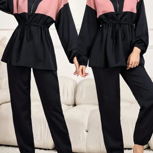 SHEIN LUNE Geo Print Half Zip Drop Shoulder Sweatshirt & Sweatpants