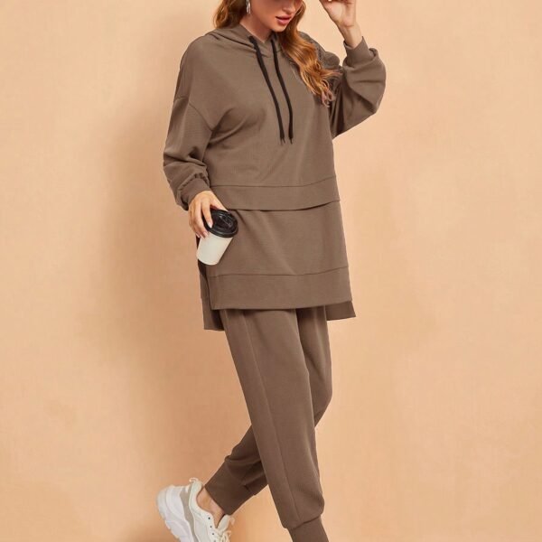 SHEIN Mulvari 2pcs/Set Women Casual Simple Solid Color Sports Hoodie And Drawstring Waist Pants, Loose Fit For Autumn 2 Piece Set