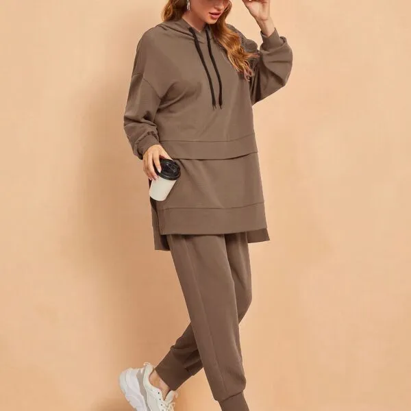 SHEIN Mulvari 2pcs/Set Women Casual Simple Solid Color Sports Hoodie And Drawstring Waist Pants, Loose Fit For Autumn 2 Piece Set