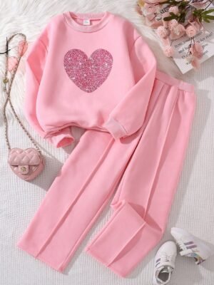 2pcs/Set Tween Girl Floral Print Sweater Top & Straight Pants Set, Autumn/Winter