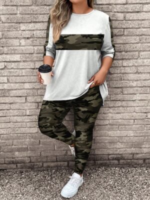 SHEIN LUNE 2pcs/Set Women Plus Size Casual Long Sleeve T-Shirt & Yoga Pants, Suitable For Autumn & Winter