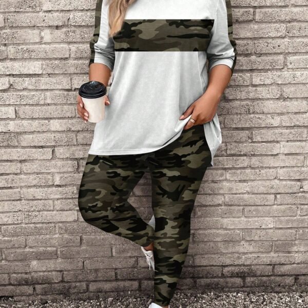 SHEIN LUNE 2pcs/Set Women Plus Size Casual Long Sleeve T-Shirt & Yoga Pants, Suitable For Autumn & Winter