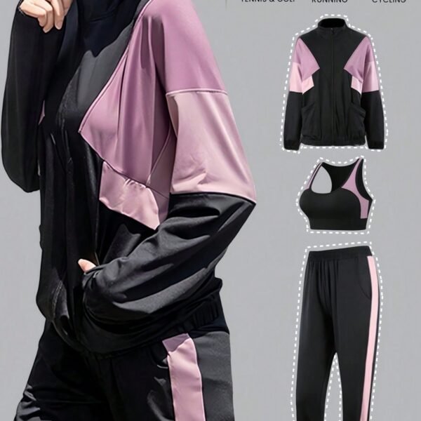 3pcs/Set Women Sports Tracksuit, Zip-Up Hoodie And Harem Pants, Outdoor Jogging