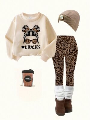 SHEIN Tween Girls Brown Color Boho Knitted Round Neck Long Sleeve Patchwork Ditsy Floral Dress, Suitable For Autumn Winter, Winter Dress For Holiday