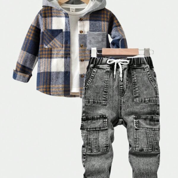Young Boy Waist Tie Cargo Pocket Casual Denim Jeans