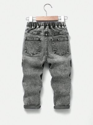 Young Boy Waist Tie Cargo Pocket Casual Denim Jeans