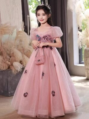 Tween Girl Sequined Dress High-End Princess Dress Flower Girl Wedding Host Dress Piano Performance Costume, Birthday Party, The Skirt Is Very Delicate And Shiny, Especially Cute And Beautiful To Wear, Suitable For Indoor And Outdoor