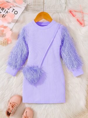 Fashionable Young Girls' Pink Elegant Ruffle Sleeve Heart Decor Cinched Waist Dress, Suitable For Parties, Holidays, Outings And Daily Wear, Spring & Autumn