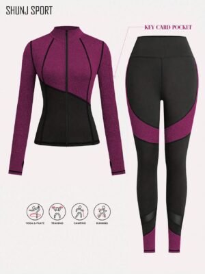 2pcs Yoga Set – Jacket And Tight Pants, Women's Jogging Sportswear, Yoga Fitness Activewear Set