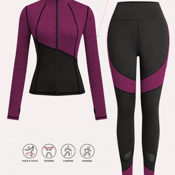 2pcs Yoga Set - Jacket And Tight Pants, Women's Jogging Sportswear, Yoga Fitness Activewear Set