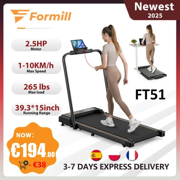 Formill F51 2 in 1 Treadmill,Max Speed 1-10 km/h Electric Treadmill,Installation Free,Treadmill Running Jogging Machine for Home