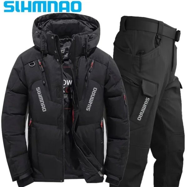 Men's Goose Down Jacket and Tactical Pants, Winter Fishing Suit, Warm, Snow Skiing, Mountain Climbing, Hunting Sportswear
