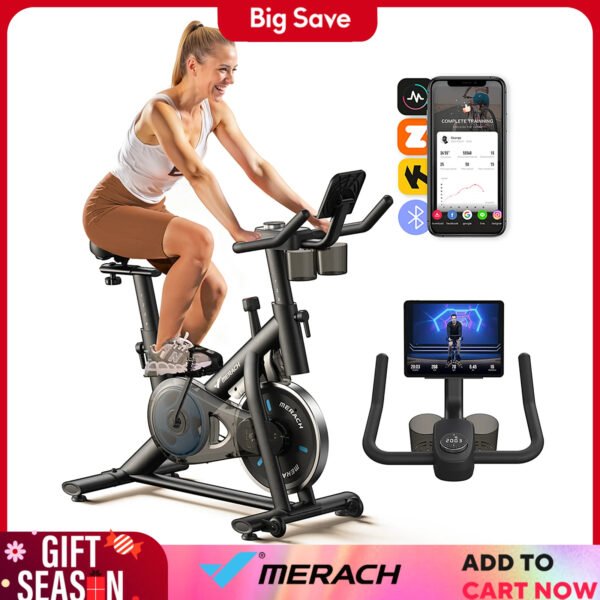 MERACH S26 Exercise Bike Quiet Home Trainer Bicycle Improved LED Monitor Indoor with Adjustable Resistance for Cardio Training