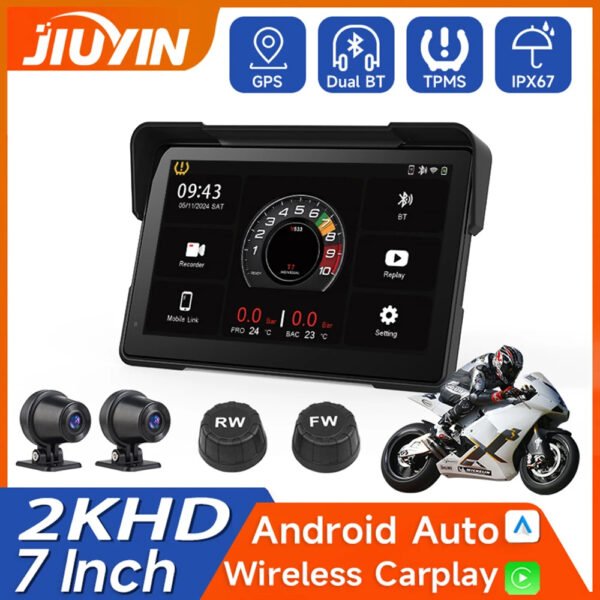 7''5&quote; Motorcycle Multimedia Player 2K HD Recorder GPS Navigation Wireless CarPlay Android Auto IPX8 Waterproof Screen Bluetooth