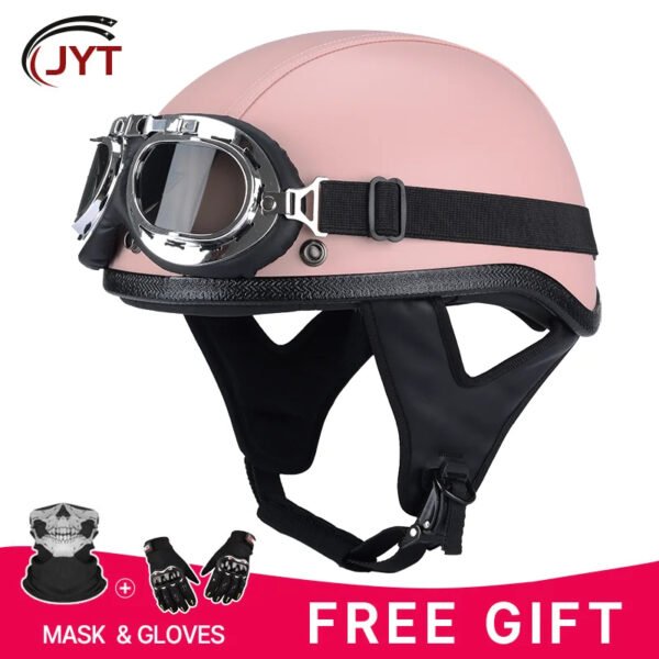 Retro Half Helmet Leather Motorcycle Helmets for Adult Men Women Japanese Style Shell Saft Cap Comfortable Breather DOT Approved