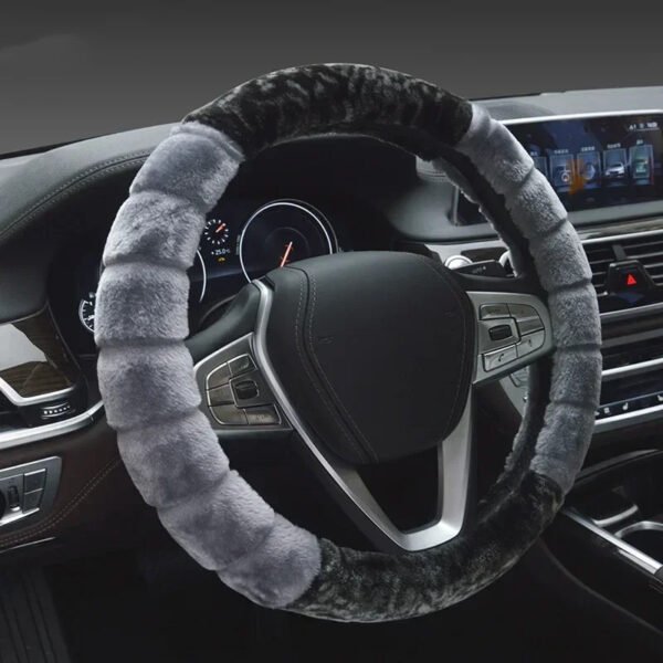 Winter Super Soft Plush Creative stitching Car Steering Wheel Cover Universal,Warm Faux Fur Auto Handlebar on the Steering-Wheel