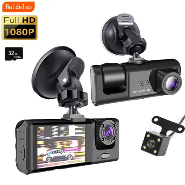 Dash Cam W/ IR Night Vision Loop Recording & 2&quote; IPS Screen 1080P 3 Camera ， DVR recorder, video recorder, Vehicle DVR