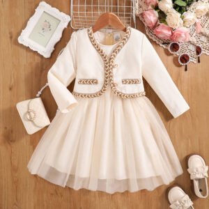 Girls' autumn fashion cute new dress, fluffy princess dress – white