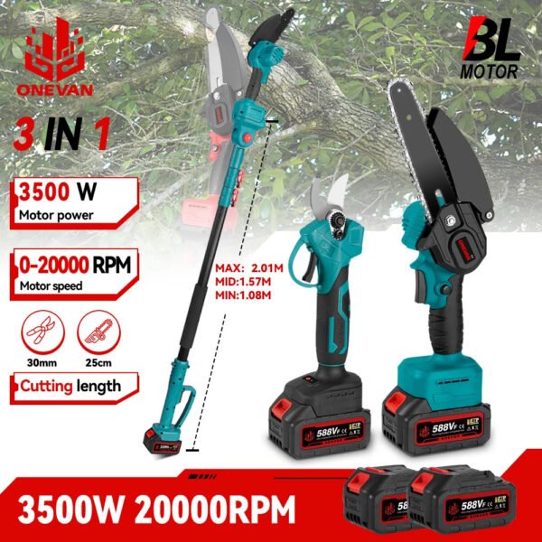 ONEVAN 3500W Brushless Telescoping Electric Chain Saw Pole 3-in-1 High Branch Saw Garden Pruning Tool For Makita 18V Battery