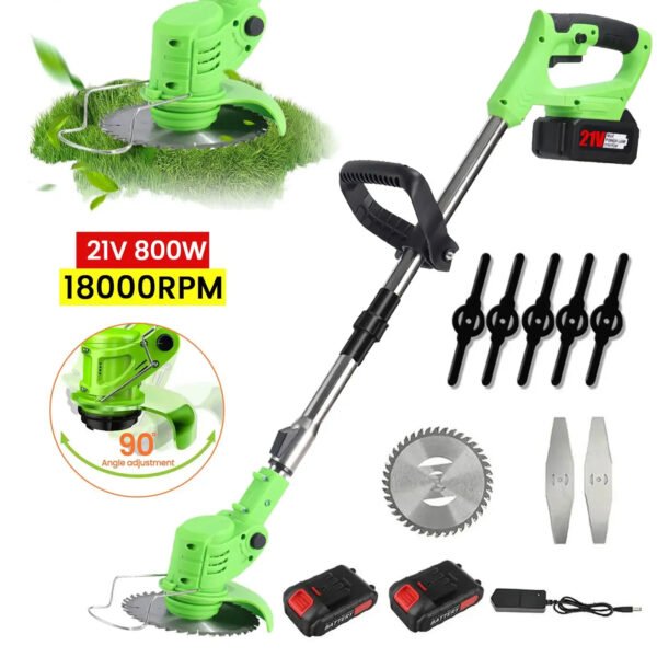 21V Electric Cordless Grass Trimmer 18000RPM Portable Lawn Mower Adjustable Brush Cutter Weeder Pruning Tool Gardening Machine