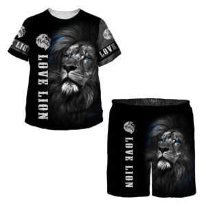 2023 New Boys Girls Summer Suit Children Lion Graphic T-Shirt Shorts Matching Outfit 3D Print Baby Clothes Kids 2Piece Set