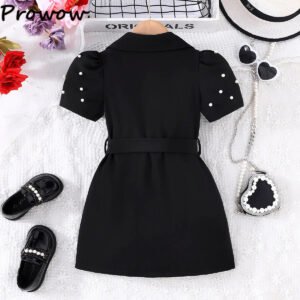 Prowow Children Party Dresses For Girls Belted Lapel Blazer Beading Girls Birthday Dress Summer Kids Clothes Girls Causal Dress