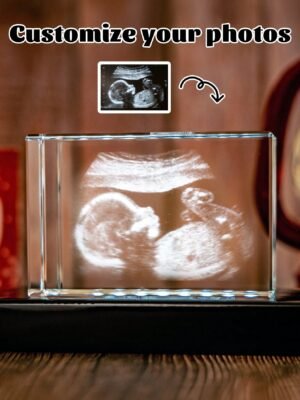 1pc Personalized Baby Ultrasound Photo Crystal Ornament, Customized Rectangular Crystal Photo Holder With 3D Engraving Design, Baby Sonogram, Couple, Family, Pet Pictures