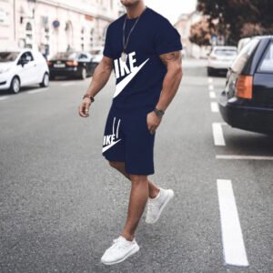Men Sports Suit Men's Summer Sport Suit Set O-neck T-shirt with Drawstring Waist Shorts motion jogging 3d Print for Man