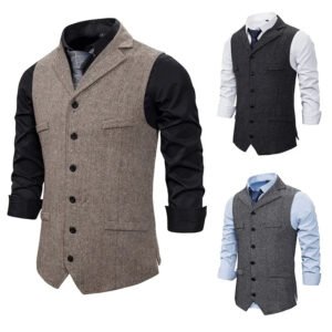 Men's Single-breasted Lapel Vest Jacket Cross-border Amazon Youth Sleeveless Suit Vest Casual Material Other